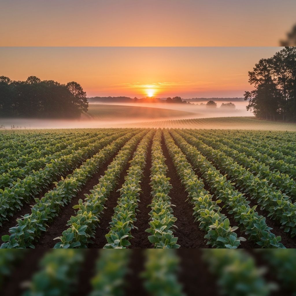 Campo de soja ao nascer do sol